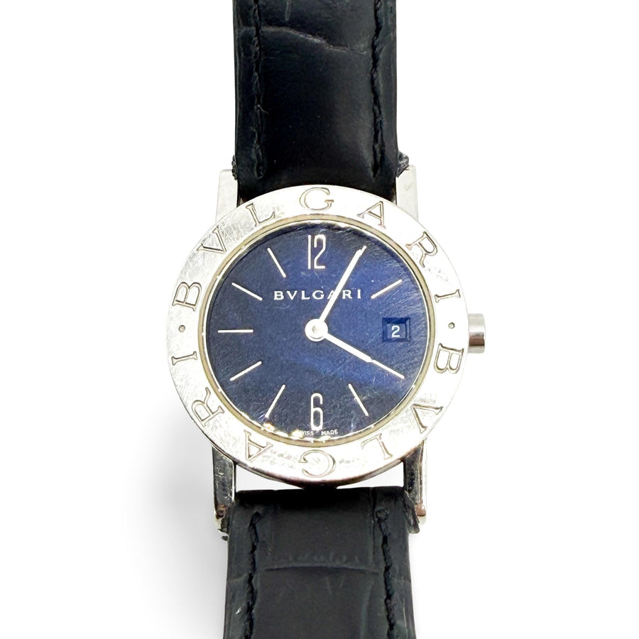 Bulgari Blue Dial Black Leather Watch