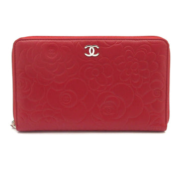 Chanel Camellia Red Lambskin Long Wallet