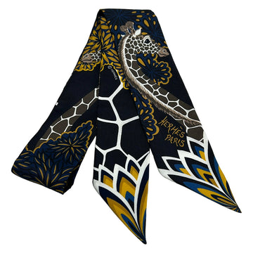 Hermes Twilly Black Yellow Brown Scarf