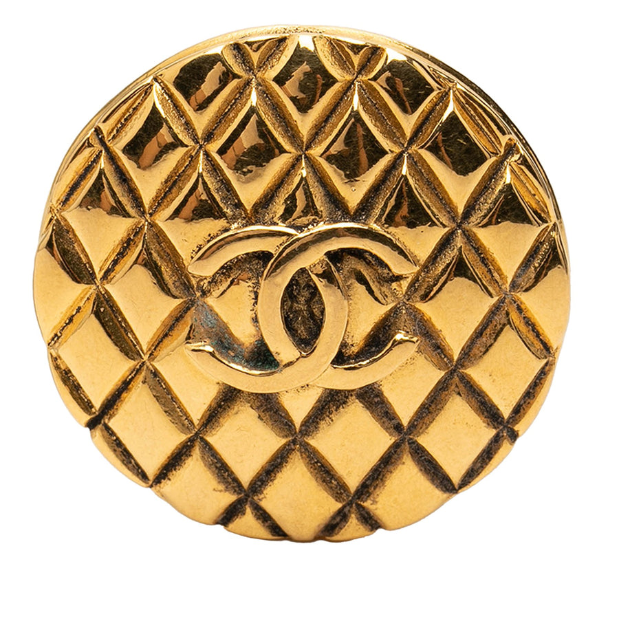 Chanel Cc Gold Plated Quilted Round