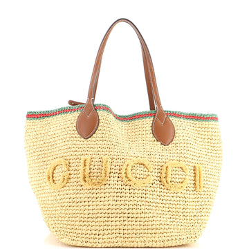 Gucci Logo Open Tote Woven Raffia Medium
