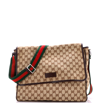 Gucci Web Strap Flap Messenger Gg Canvas