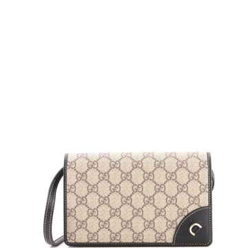 Gucci Emblem Wallet On Strap Gg Coated