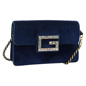Gucci Shoulder Bag Velor Blue Gold