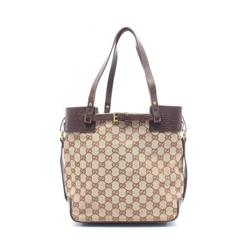 Gucci Gg Canvas Tote Hand Bag Leather