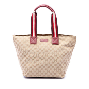 Gucci Gg Canvas Web Tote Pre-Loved Beige