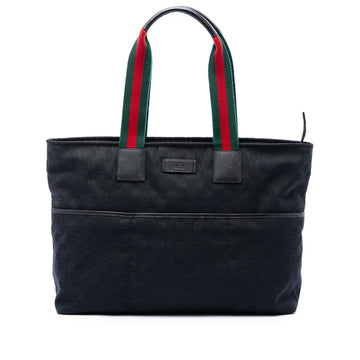 Gucci Gg Canvas Web Tote Pre-Loved Navy