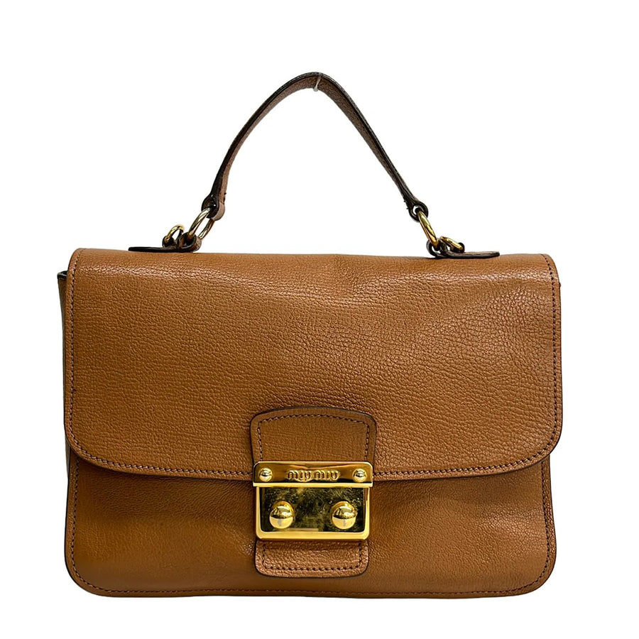 Miumiu Madras Dark Brown Gold Leather