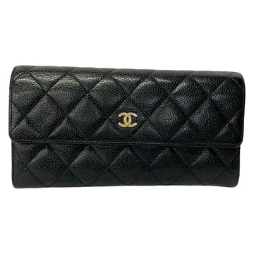 Chanel Black Calfskin Long Wallet Gold
