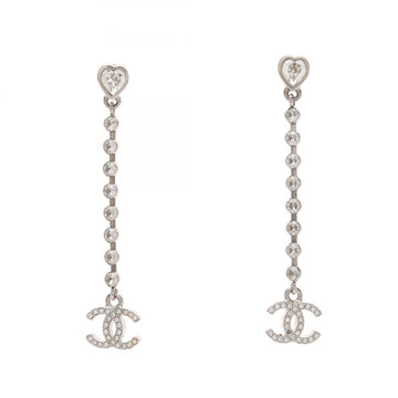 Chanel Cc Logo Heart Earrings Silver-