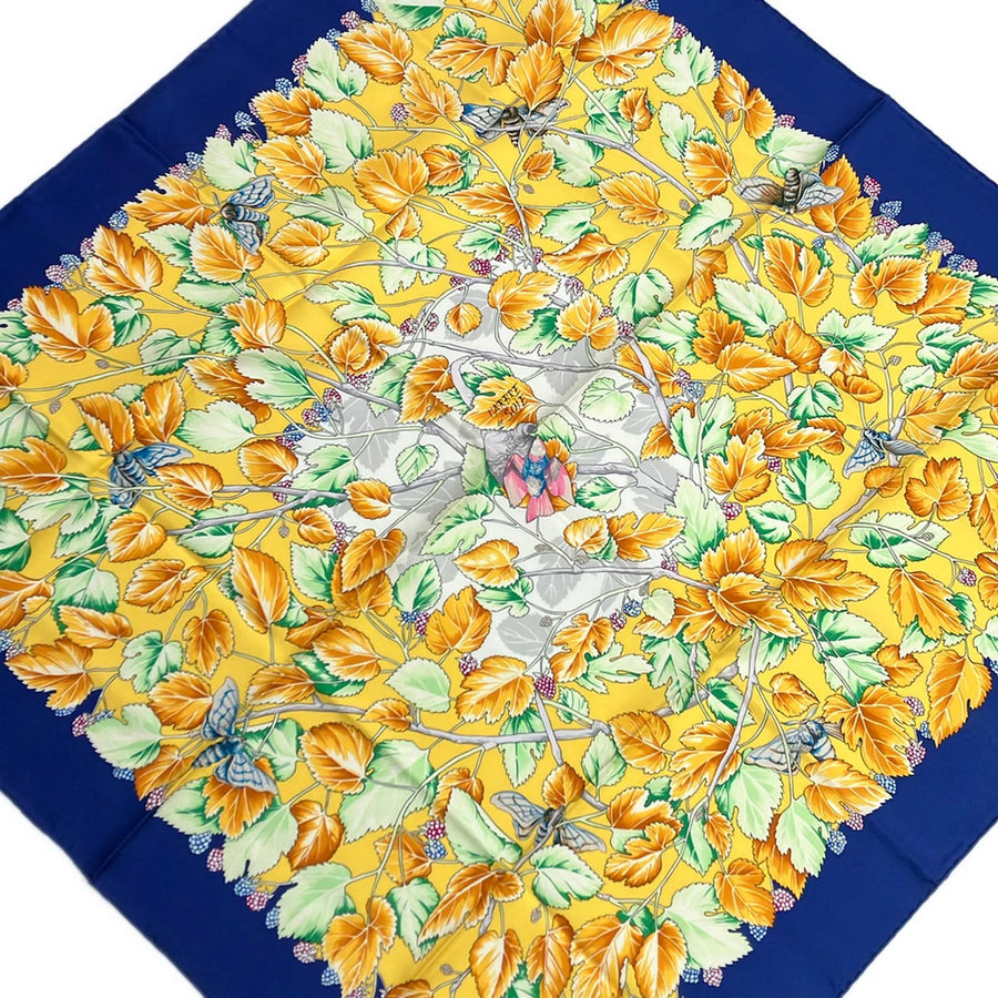 Hermes Carre 90 Blue Yellow Multi Silk