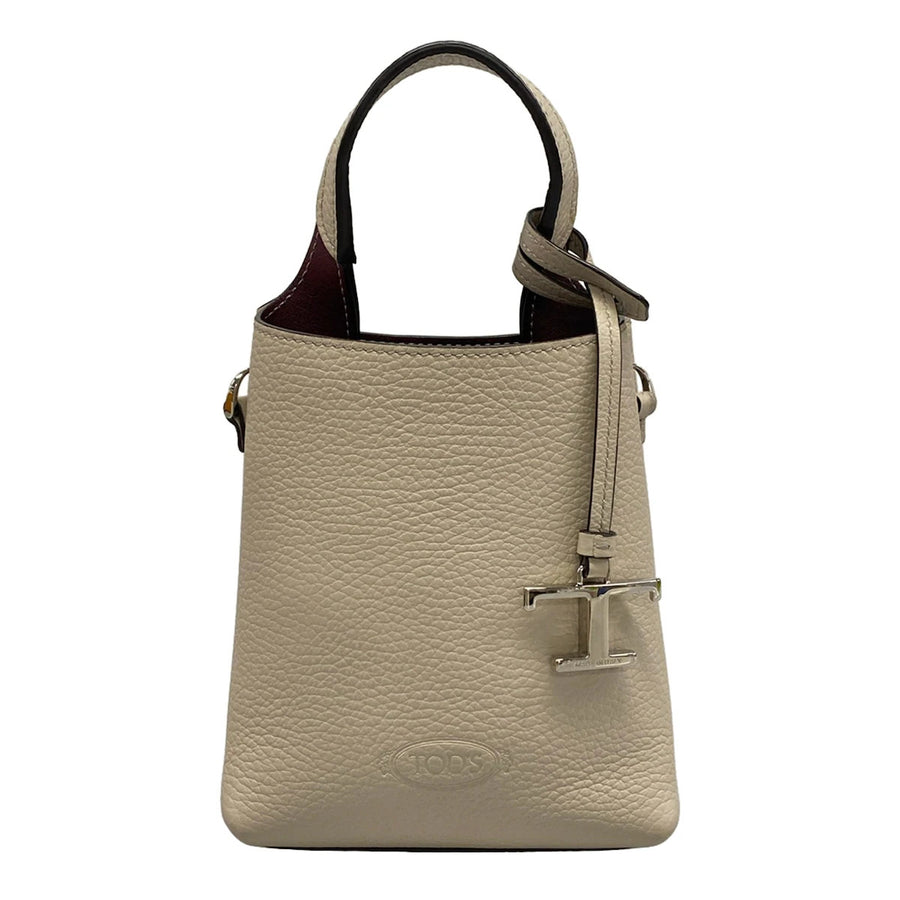 Tod's Gray Beige Leather Handbag
