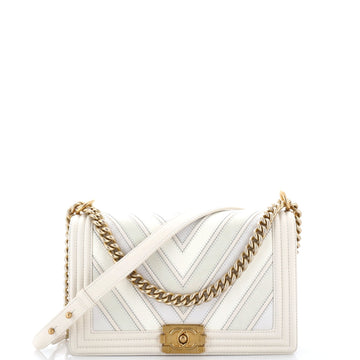 Chanel Boy Flap Bag Chevron Caviar And