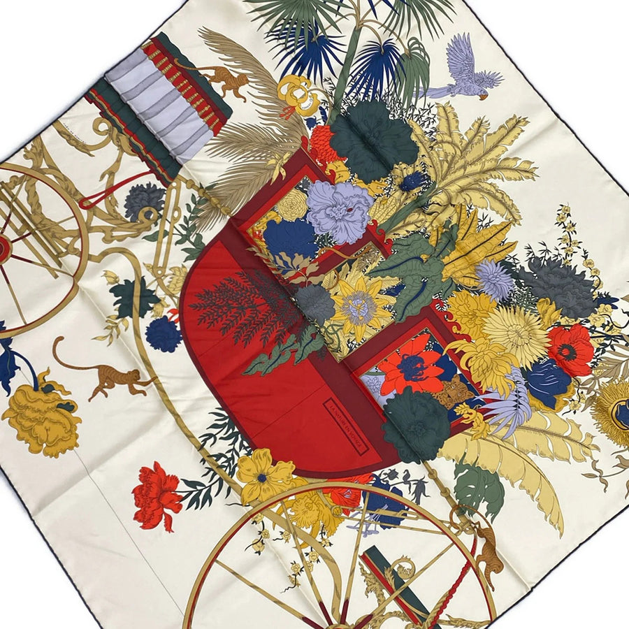 Hermes Carre 90 Cream Beige Multi Scarf