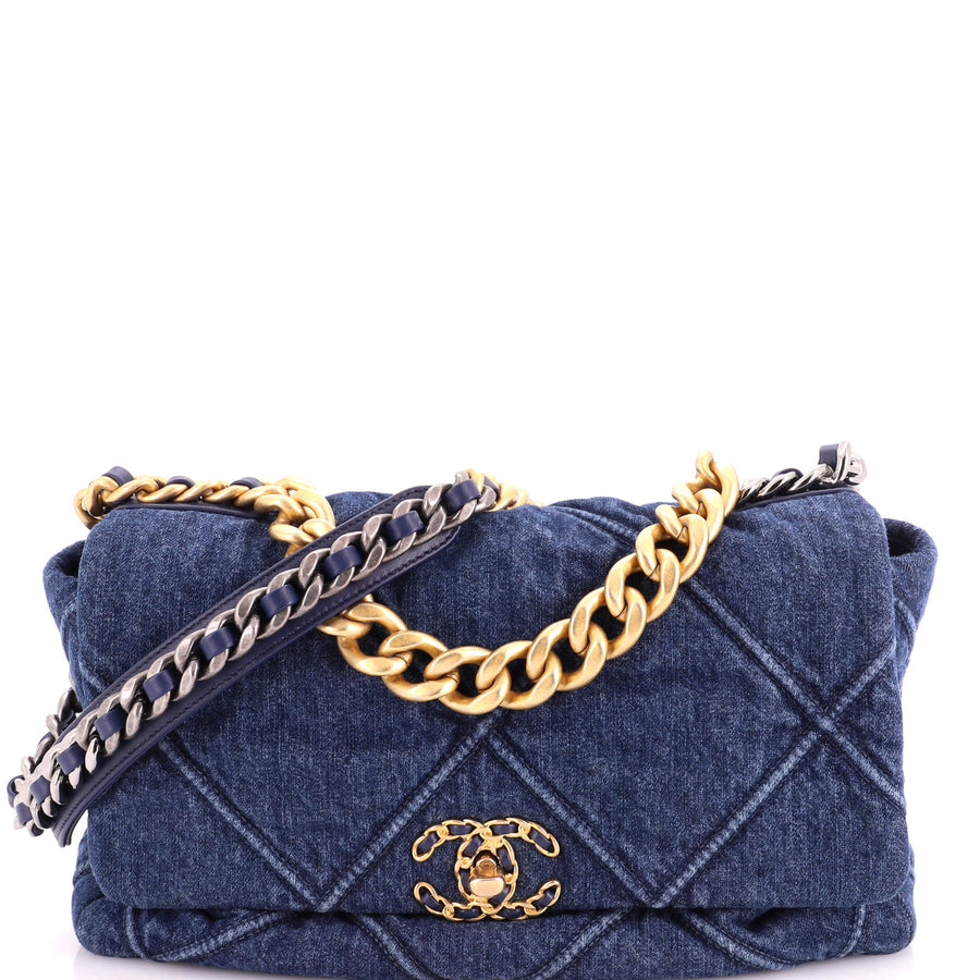 Chanel 19 Flap Bag Quilted Denim Large