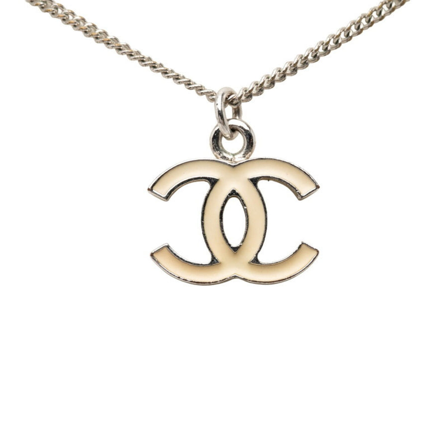 Chanel Cc Logo Pendant Necklace Silver-