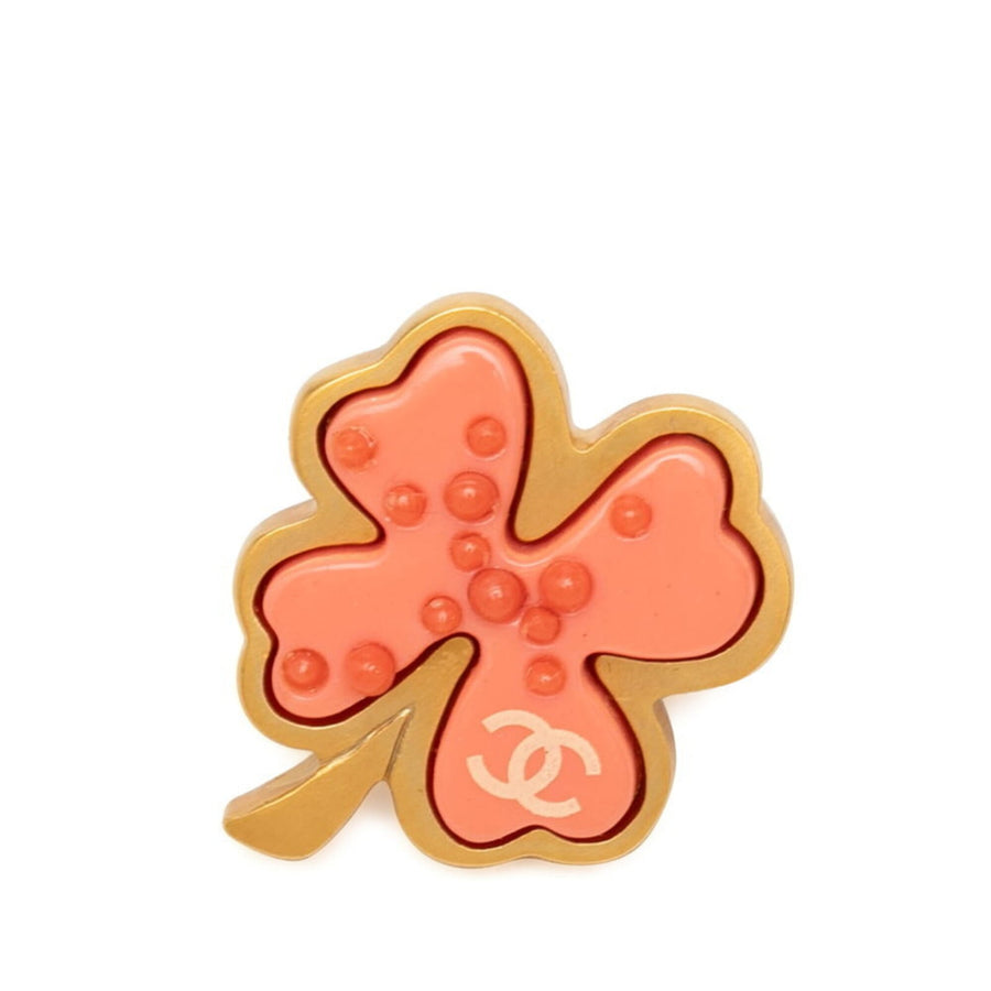 Chanel Cc Logo Clover Brooch Gold-Tone