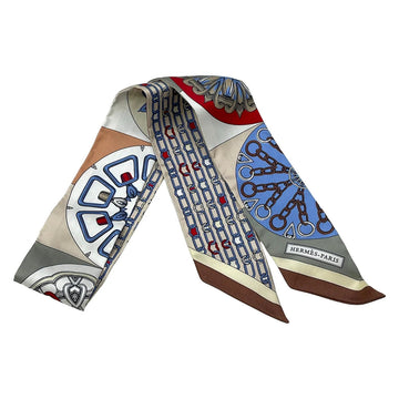 Hermes Twilly Beige Blue Multi Scarf