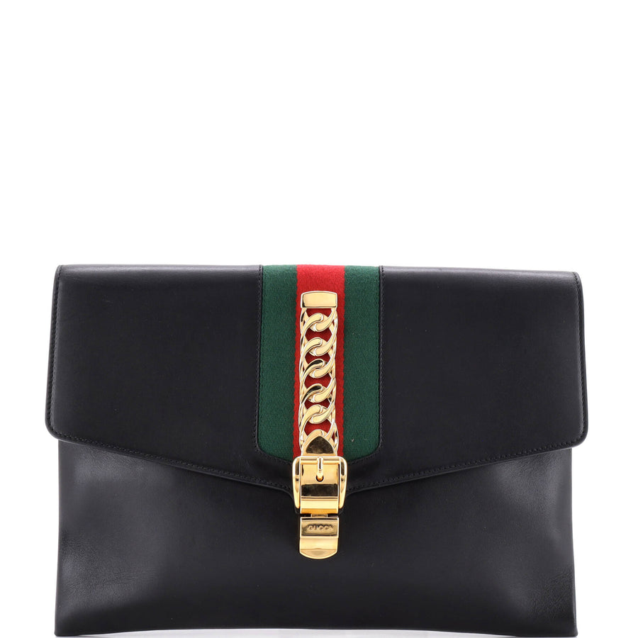 Gucci Sylvie Clutch Leather Maxi