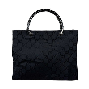 Gucci Bamboo Handbag Black Gg Nylon