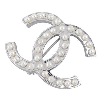 Chanel Cc Logo Brooch Silver-Tone Metal