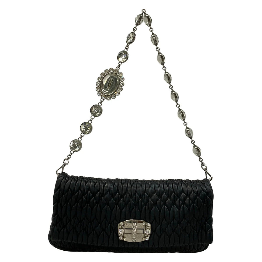 Miumiu Miu Crystal Black Leather