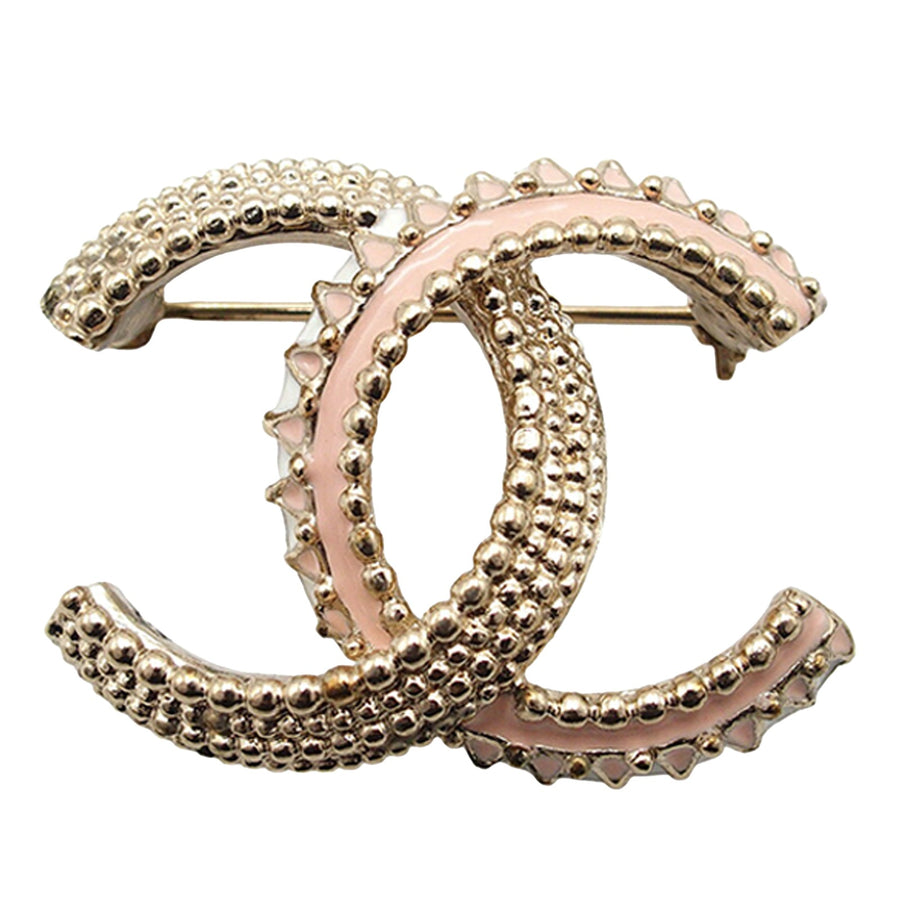 Chanel Gold Plated Lacquered Cc Brooch