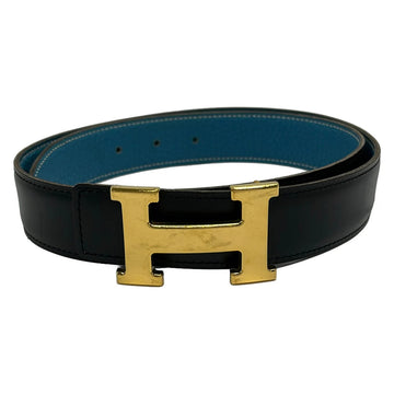 Hermes H Belt Black Blue Leather