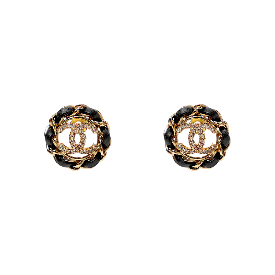 Chanel Black Cc Cubic Earrings