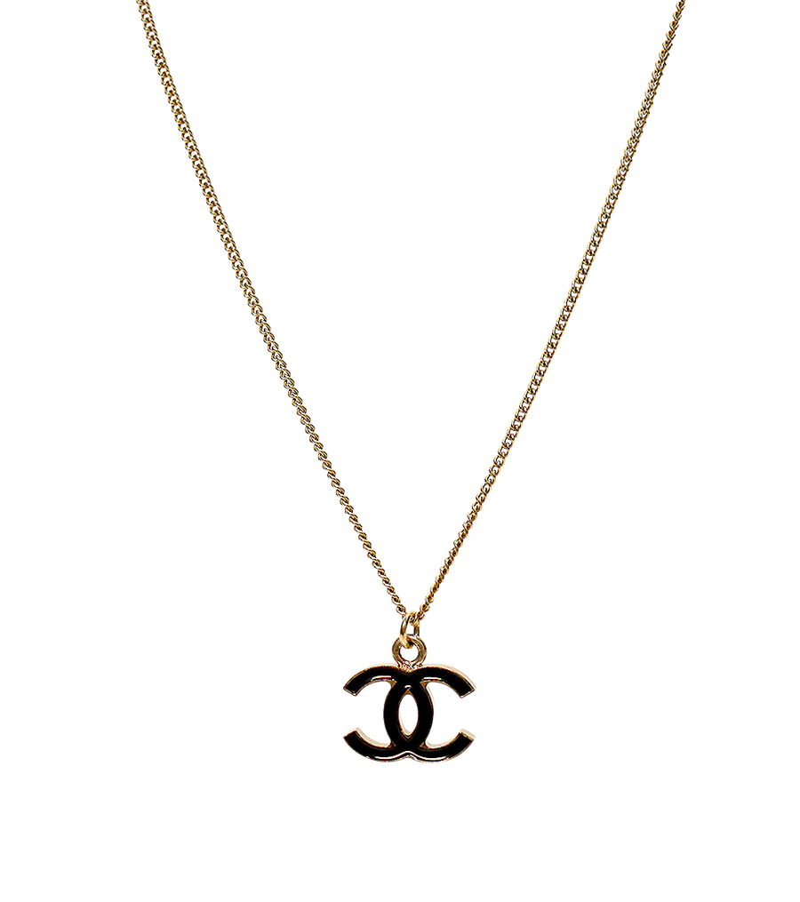 Chanel Black Cc Gold Necklace