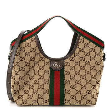 Gucci Web Small Giglio Tote Beige Dark
