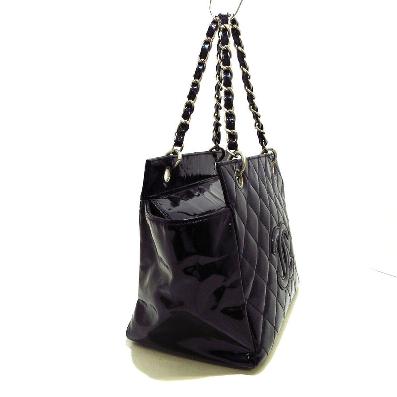 Chanel Black Quilted Patent Leather Shopping Tote Bag - Yoogi's Closet