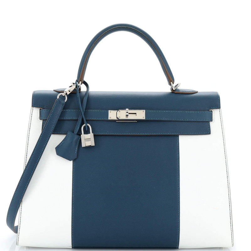 Hermes Kelly Flag Handbag Epsom 35 Blue