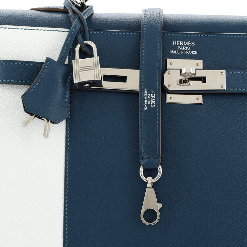 Hermes Kelly Flag Handbag Epsom 35 Blue