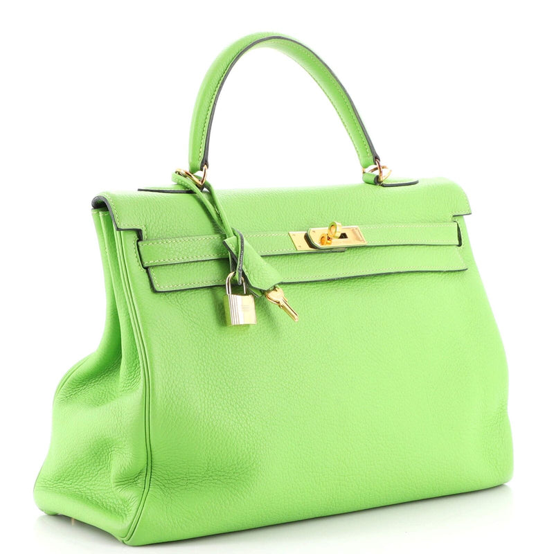 Hermes Kelly Handbag Vert Cru Clemence