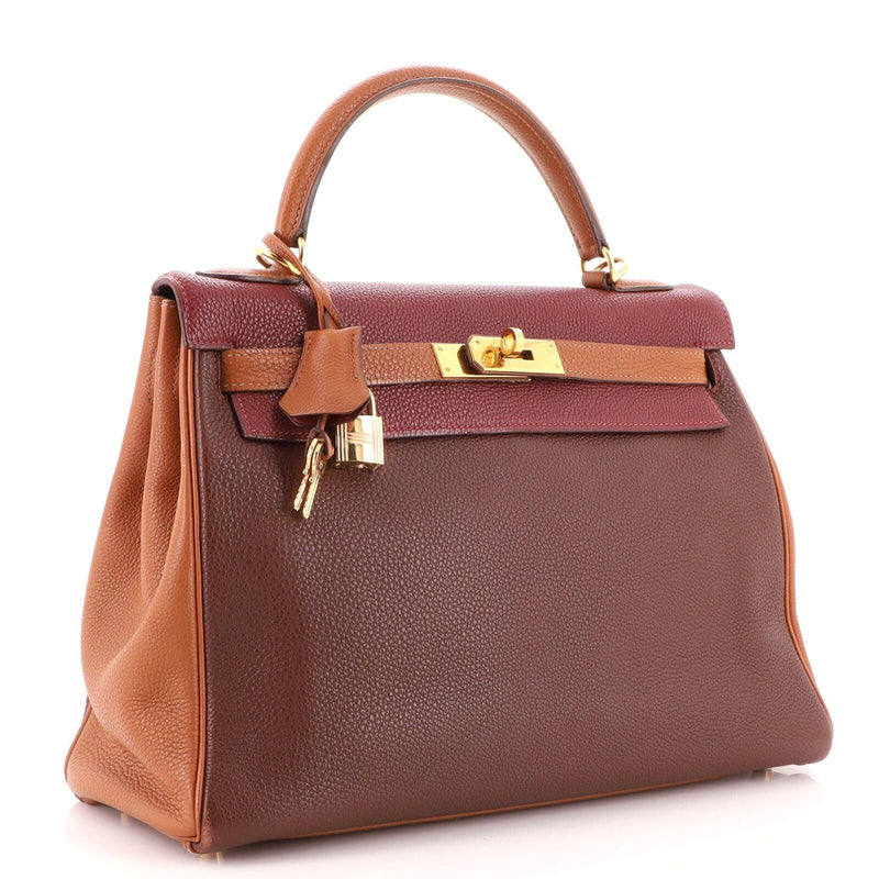 Hermes Kelly Handbag Tricolor Togo With