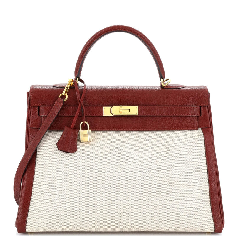 Hermes Kelly Handbag Toile And Red