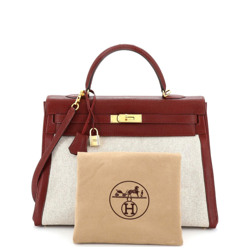 Hermes Kelly Handbag Toile And Red