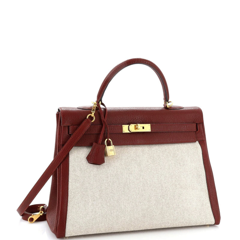 Hermes Kelly Handbag Toile And Red