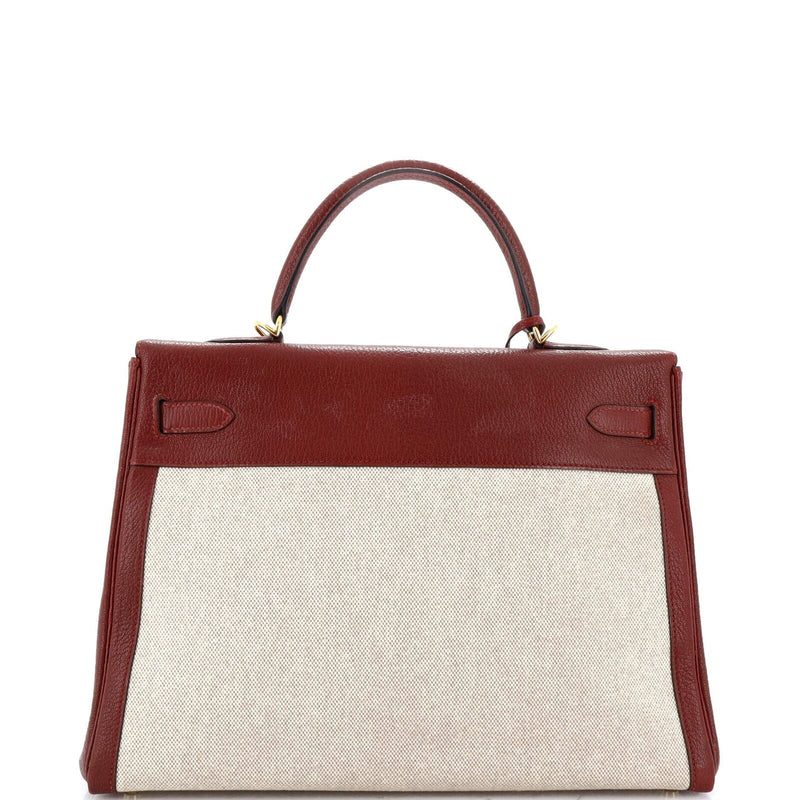 Hermes Kelly Handbag Toile And Red