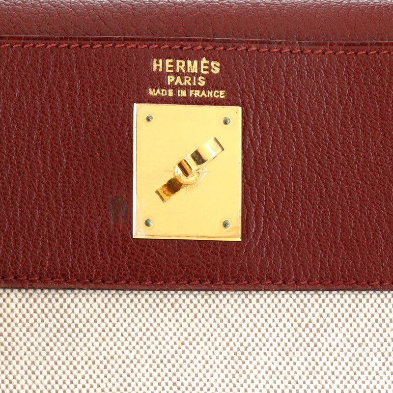 Hermes Kelly Handbag Toile And Red