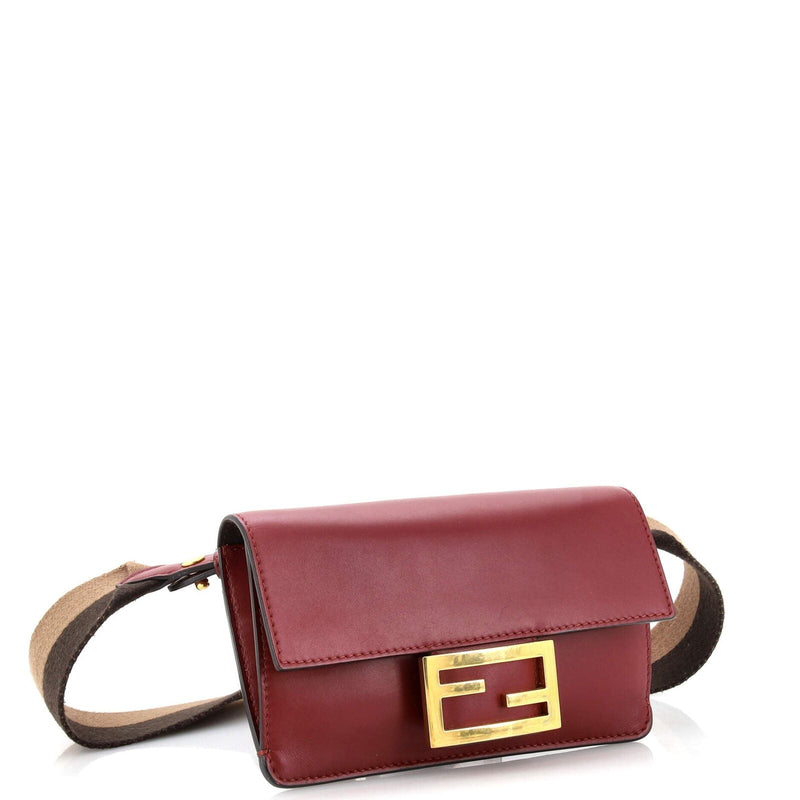 Fendi Flat Baguette Bag Leather Mini Red