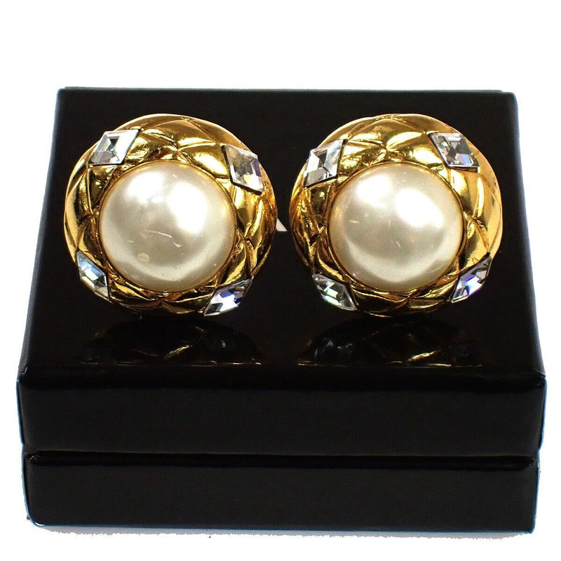 Chanel Vintage Gold Metal White Cabochons Clip On Earrings – OPA