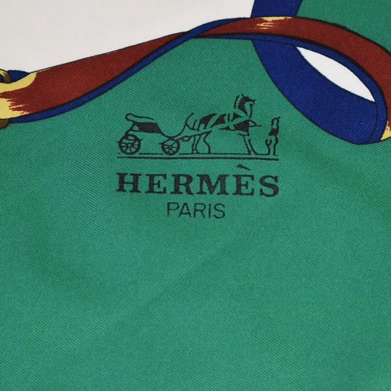 Hermes Logo Carre Scarf Silk Green Made