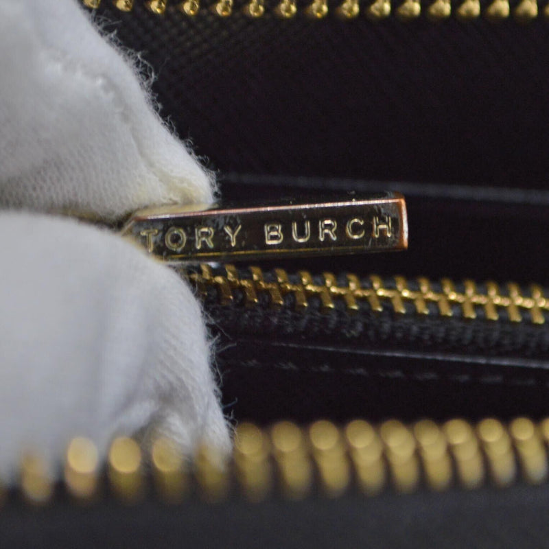 Tory Burch Black Leather Zip Around Long