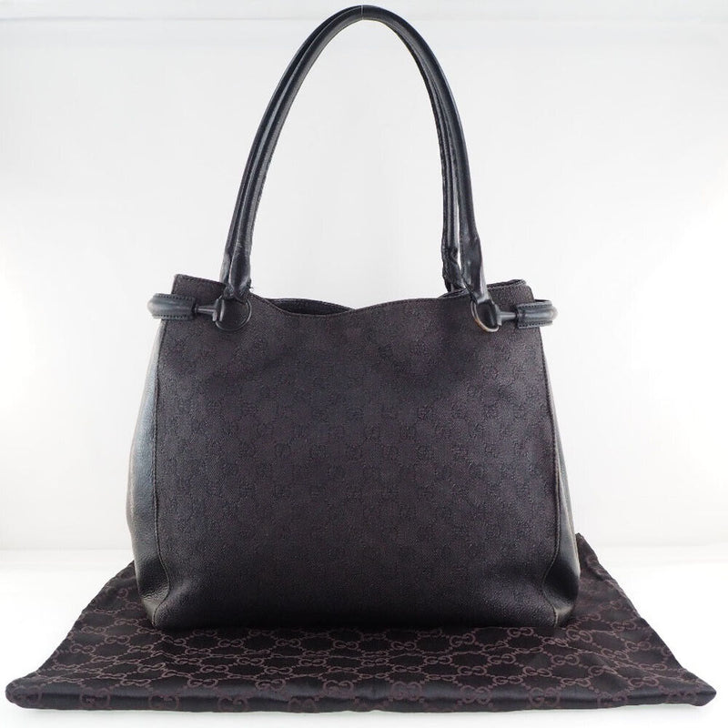 Gucci Tote Bag Black Gg Canvas/Leather