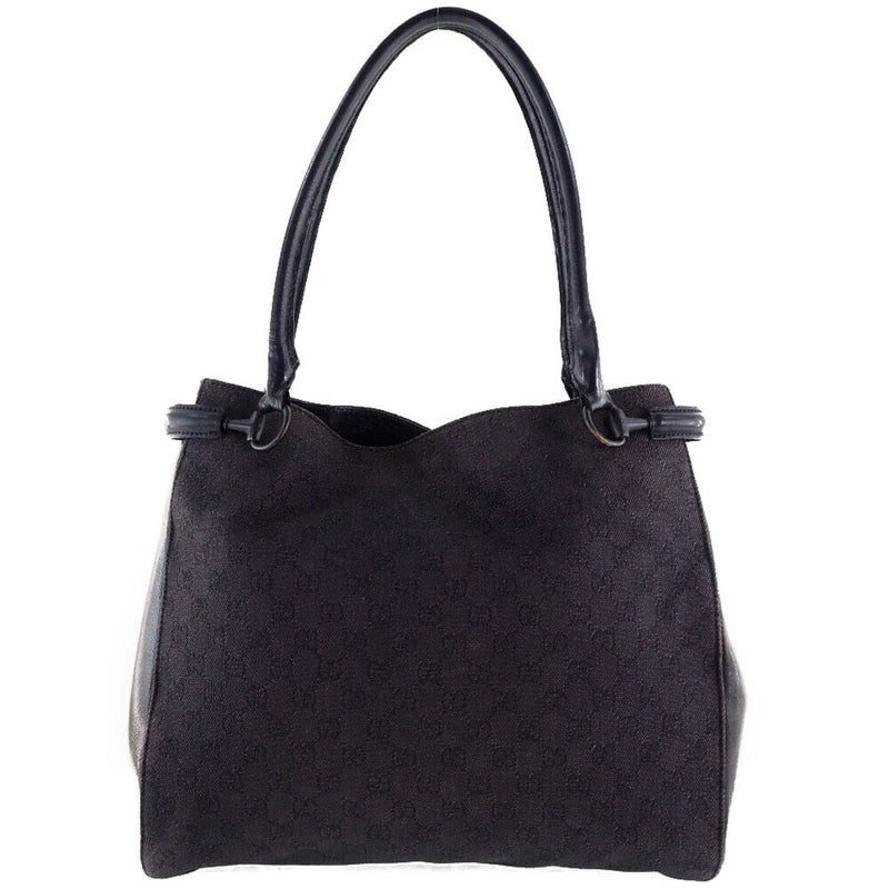 Gucci Tote Bag Black Gg Canvas/Leather