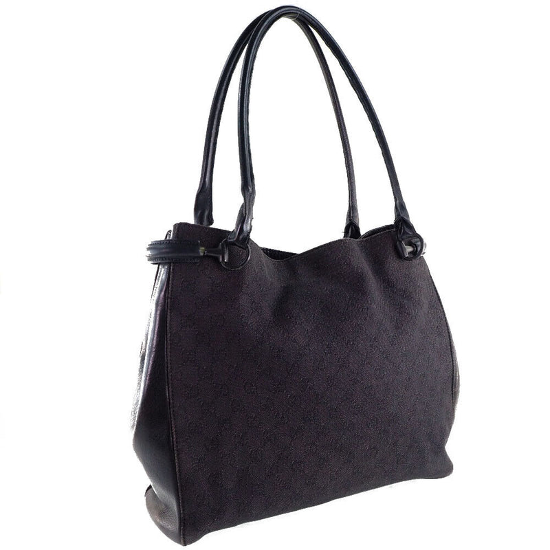 Gucci Tote Bag Black Gg Canvas/Leather