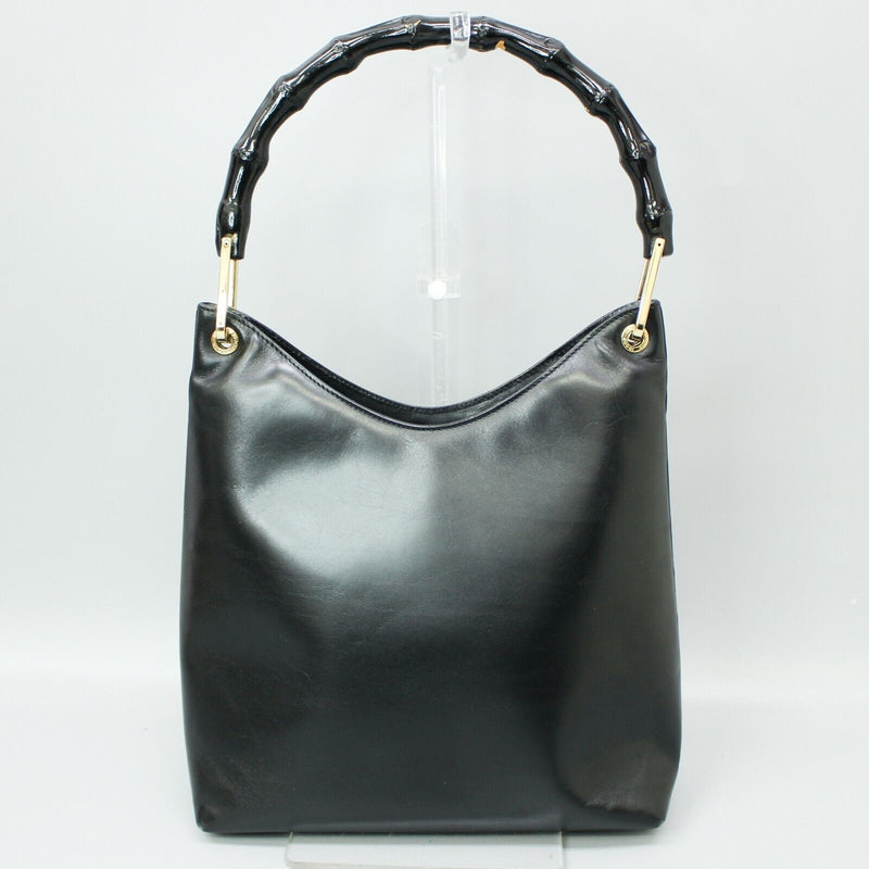 Gucci Bamboo Leather Hand Bag Black Junk