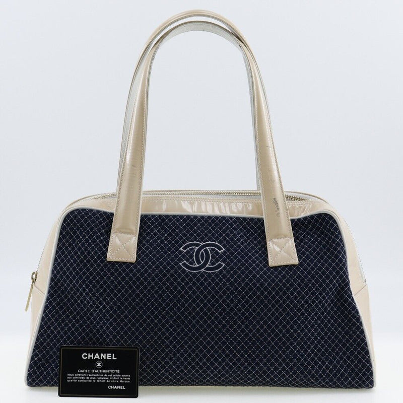 Chanel Mini Boston Bag Navy / Ivory